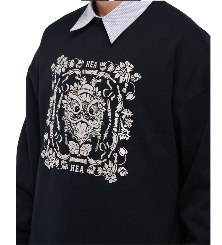 Printed round neck hoodie