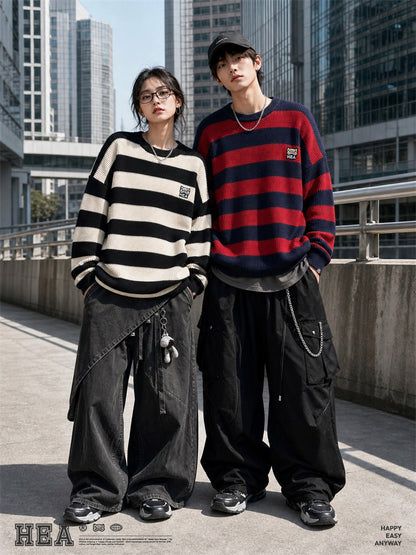 HEA Striped Crewneck Pullover Sweater