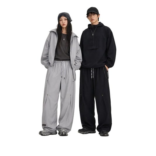 HEA Relaxed Woven Drawstring Pants – Straight Leg Streetwear Trousers
