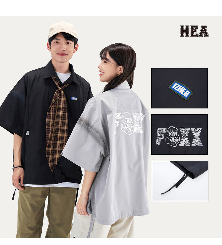 HEA Oversized Shirt with Unique Graphic Print Casual Streetwear Unisex Short Sleeve Shirt
