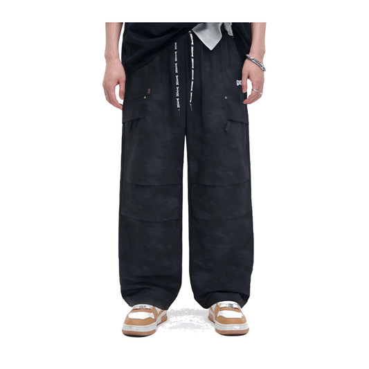 HEA Unisex Camo Print Cargo Pants, Wide Leg Streetwear Trousers