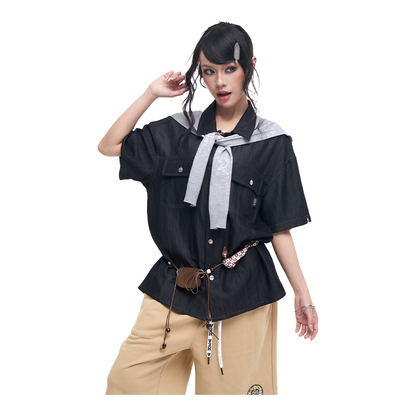 HEA Unisex Utility Button-Up Shirt, Short Sleeve Streetwear Work Shirt