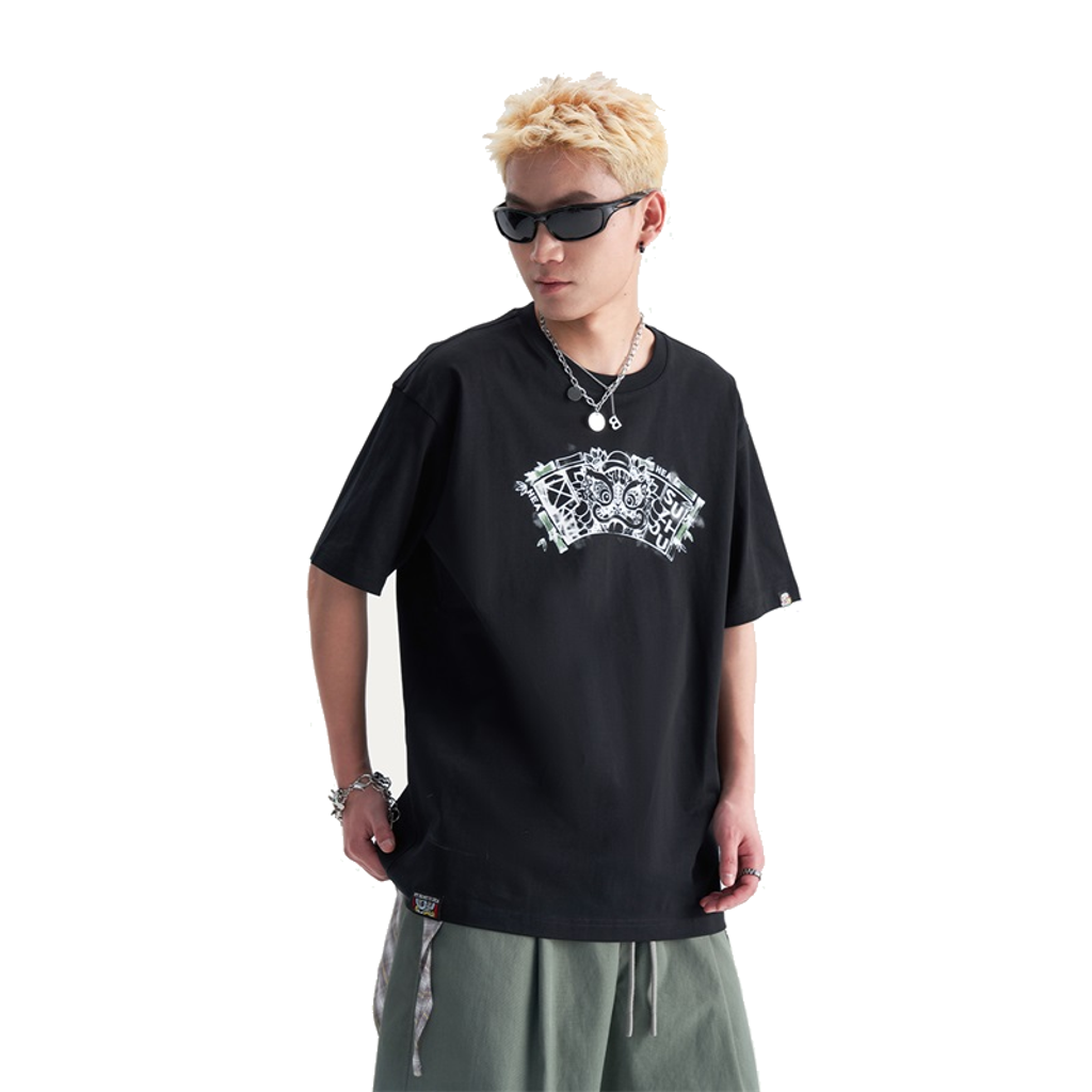 HEA Unisex Heavyweight Cotton Lion Graphic T-Shirt, Oversized Streetwear Short Sleeve Tee