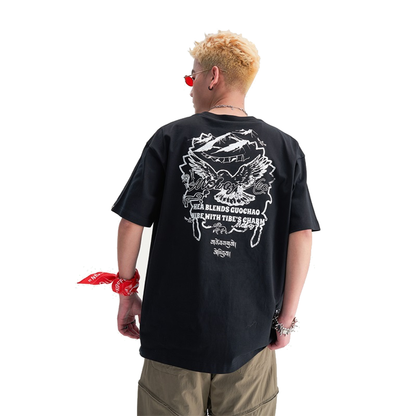 HEA Unisex Heavyweight 100% Cotton Vintage Lion Print T-Shirt, Casual Streetwear Short Sleeve