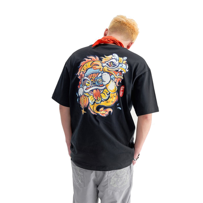 HEA Unisex Heavyweight Cotton Lion Graphic T-Shirt, Oversized Streetwear Short Sleeve Tee