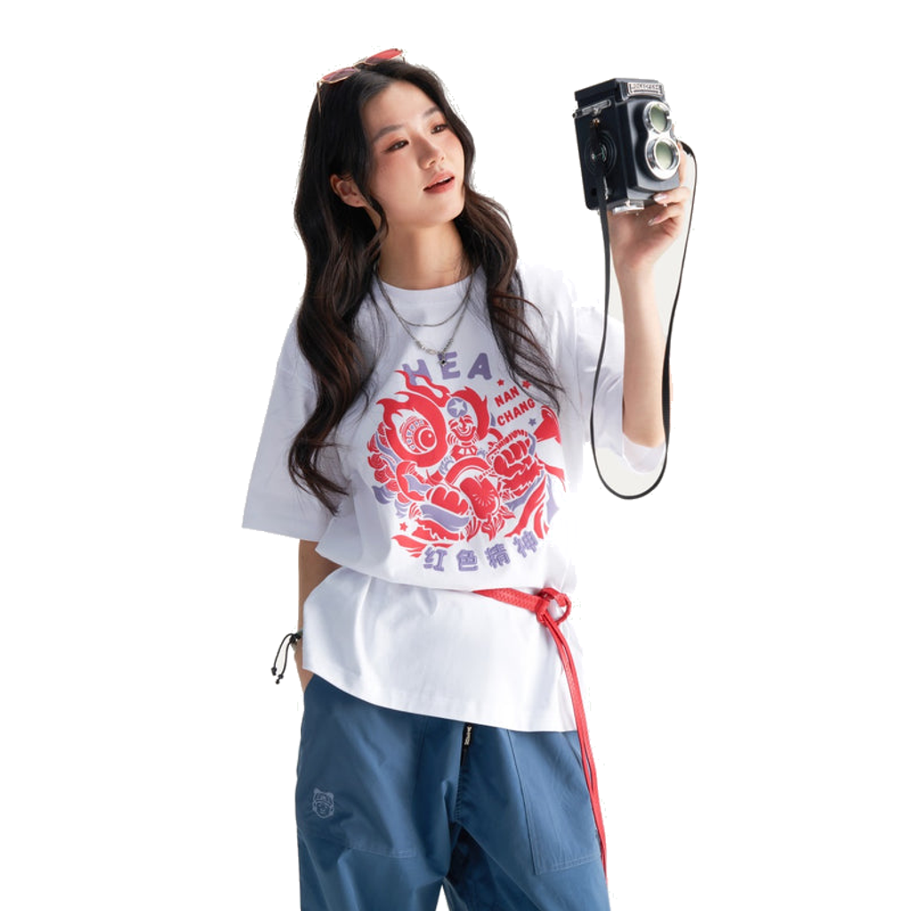 HEA Unisex Heavyweight 100% Cotton Lion Print T-Shirt, Casual Oversized Streetwear Short Sleeve