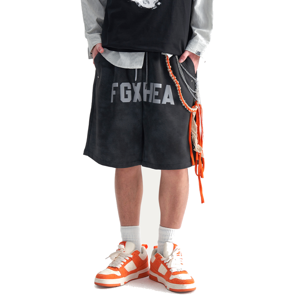 HEA Unisex Letter Print Casual Shorts, Elastic Waist Streetwear Shorts
