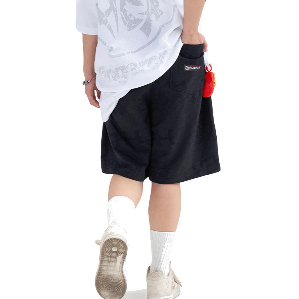 HEA Unisex Lion Allover Print Casual Shorts, Elastic Waist Streetwear Shorts