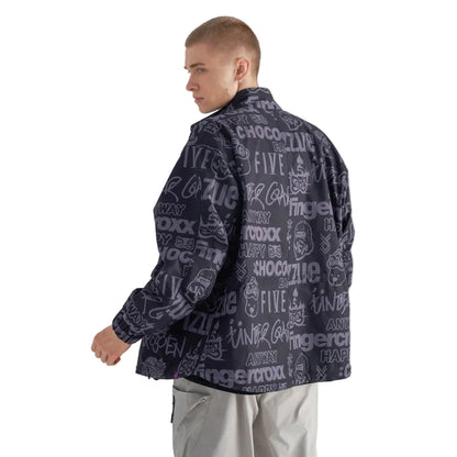 Allover Letter Print Fleece Button Down Jacket