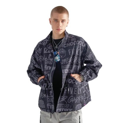 Allover Letter Print Fleece Button Down Jacket