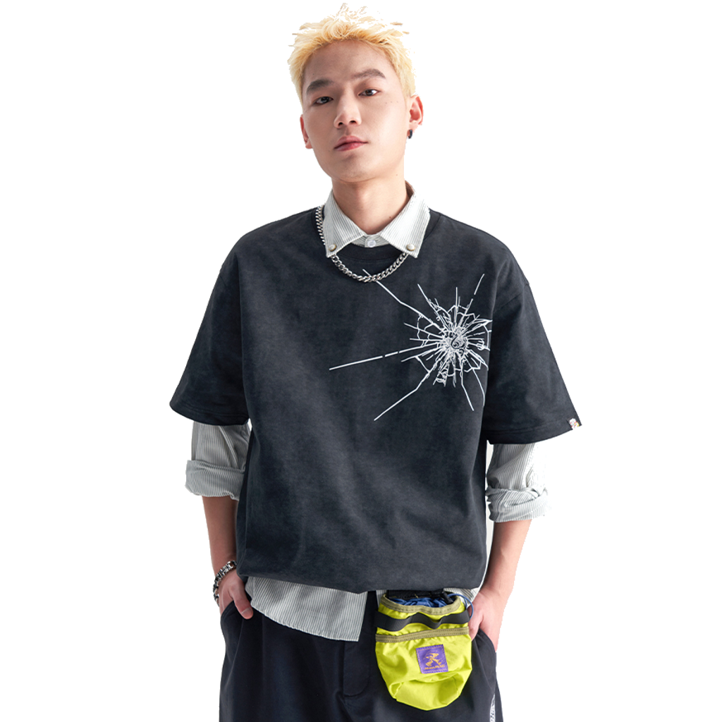 Tie-Dye Starburst Embroidered Heavyweight Casual T-Shirt