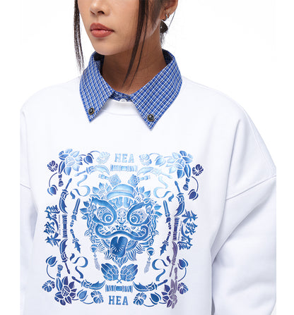Printed round neck hoodie