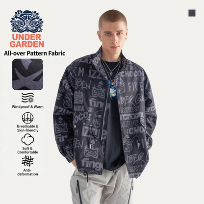 Allover Letter Print Fleece Button Down Jacket