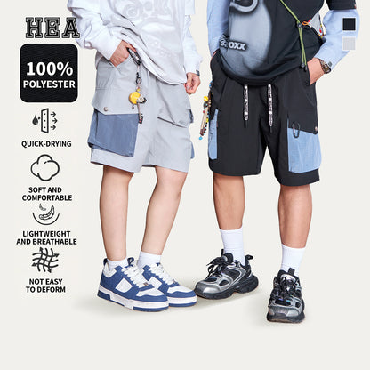 Color Block Patchwork Utility Casual Shorts