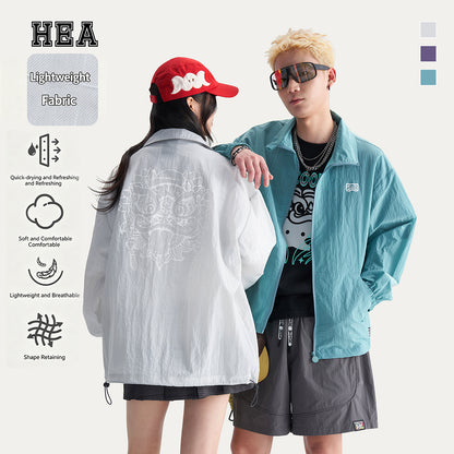 HEA Lion Head Embroidered Sun Protection Jacket, Unisex Streetwear Lightweight Windbreaker