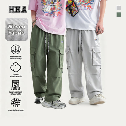HEA Men’s Lightweight Cargo Pants, Casual Streetwear Loose Straight-Leg Trousers with Drawstring Waist