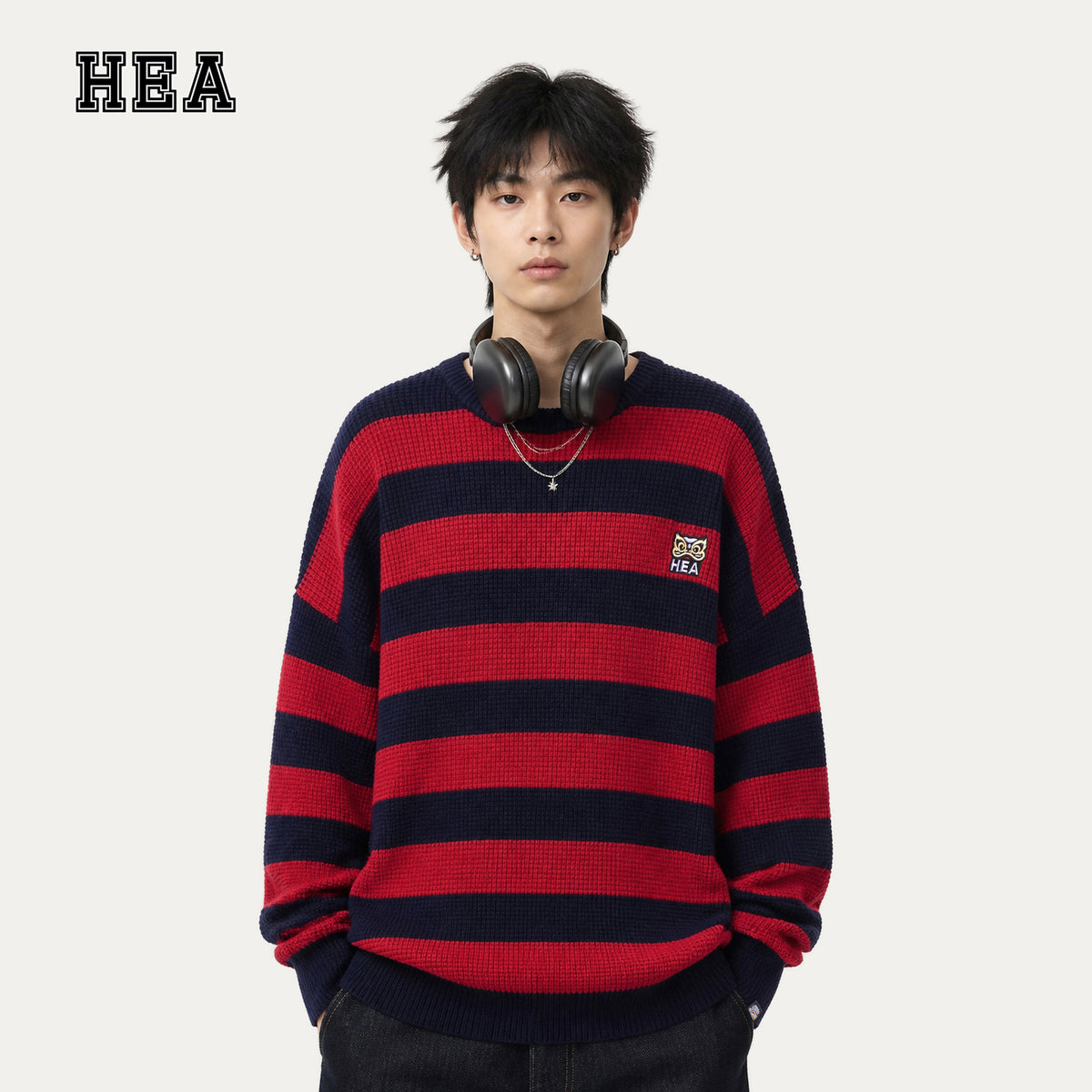 HEA Striped Crewneck Pullover Sweater