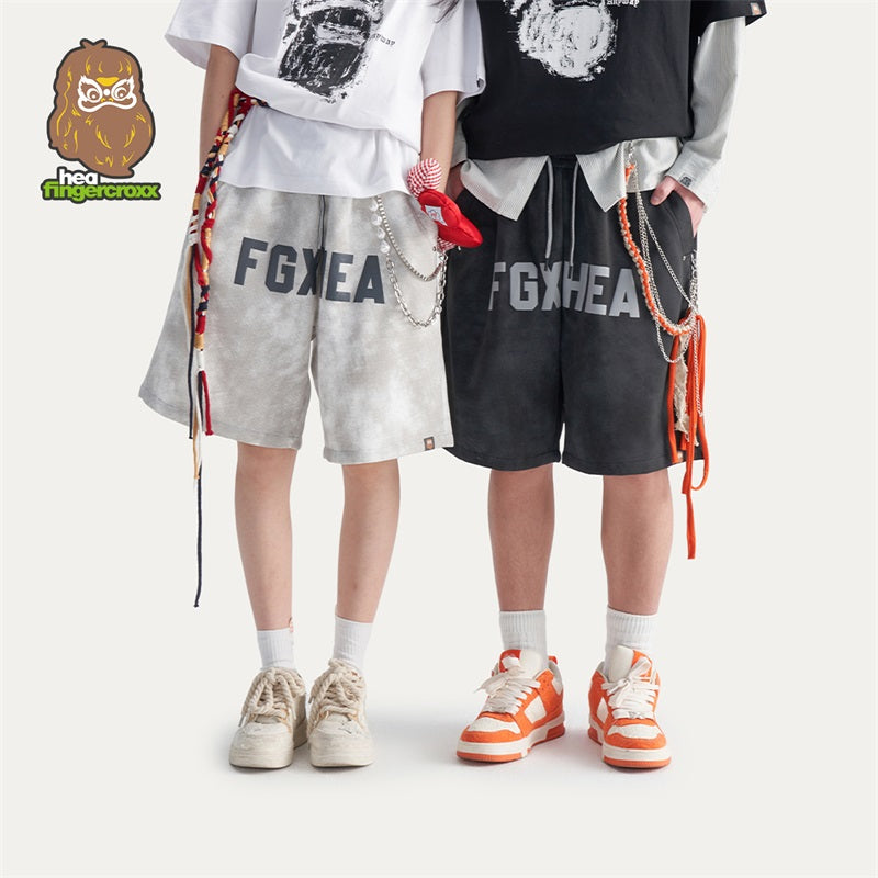HEA Unisex Letter Print Casual Shorts, Elastic Waist Streetwear Shorts