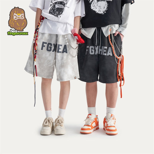 HEA Unisex Letter Print Casual Shorts, Elastic Waist Streetwear Shorts