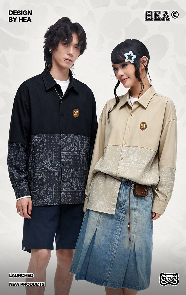 HEA Two-Tone Paisley Print Coach Jacket | Unisex Streetwear Button-Up Windbreaker