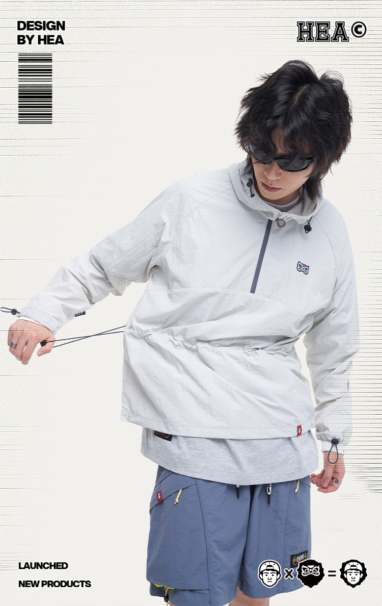 HEA Cartoon Graphic Half-Zip Hooded Anorak | Unisex Streetwear Casual Lightweight Jacket