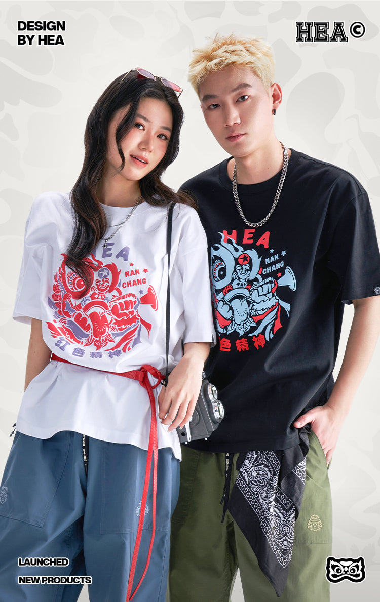 HEA Unisex Heavyweight 100% Cotton Lion Print T-Shirt, Casual Oversized Streetwear Short Sleeve