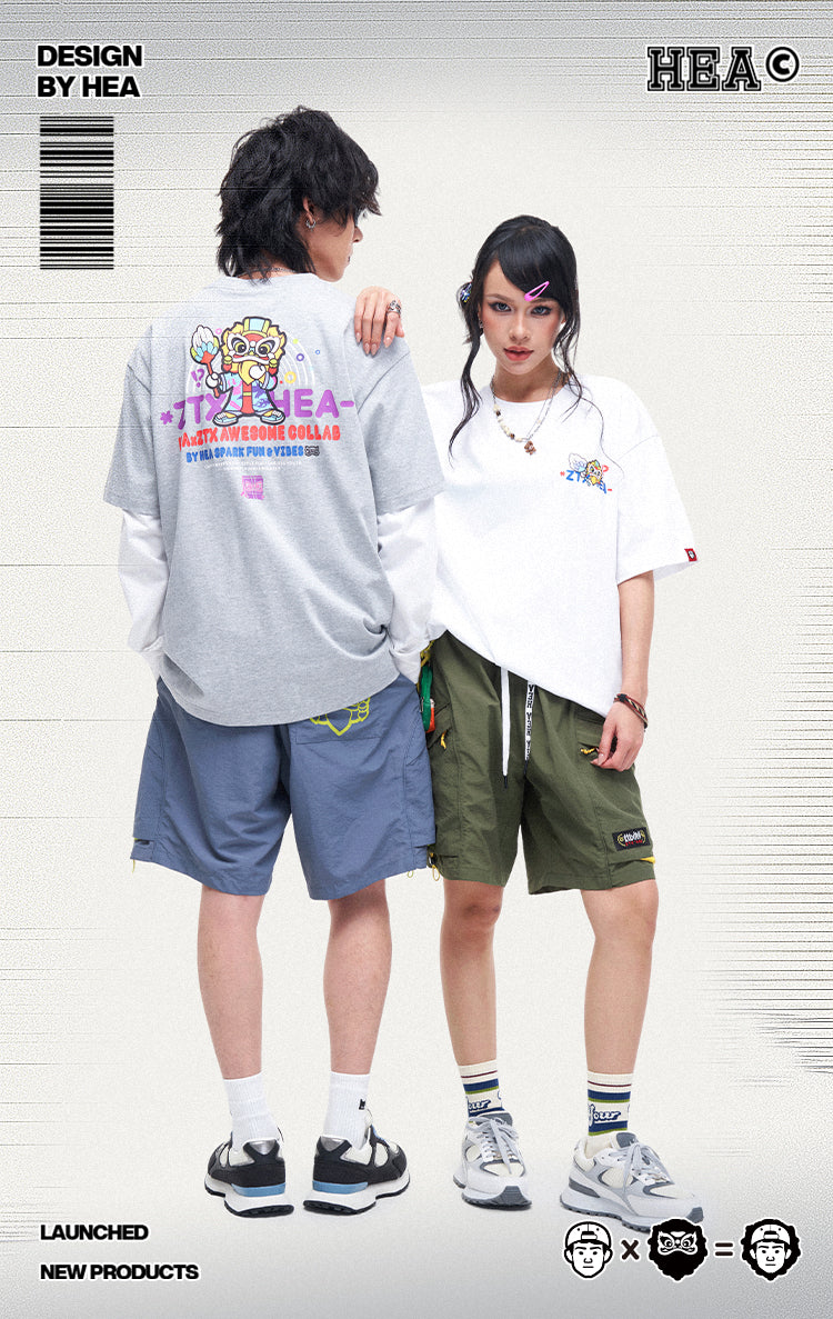 HEA Men’s Lion Head Embroidered Casual Shorts, Breathable Streetwear Shorts with Adjustable Hem