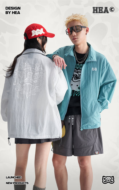HEA Lion Head Embroidered Sun Protection Jacket, Unisex Streetwear Lightweight Windbreaker