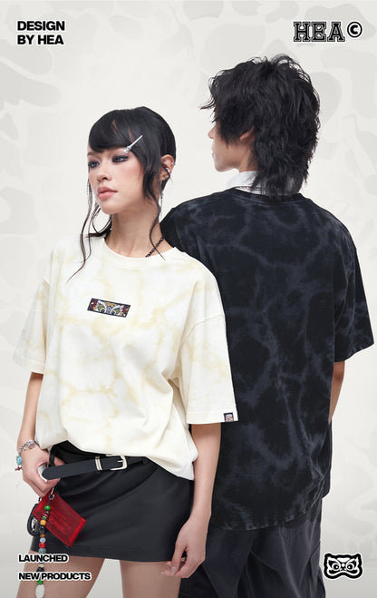 HEA Unisex Oversized Graphic T-Shirt, Crew Neck Cotton Tee with Front & Back Lion Print, Casual Streetwear Top for Men Women