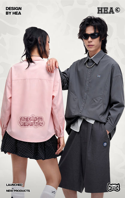 HEA Back Print Long-Sleeve Shirt, Unisex Streetwear Casual Button-Up Jacket