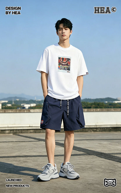 HEA Bubble Texture Cargo Shorts, Unisex Drawstring Loose Casual Walking Shorts