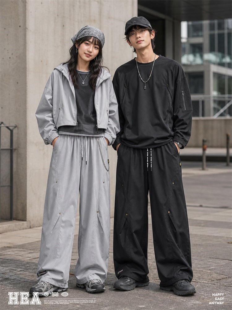 HEA Relaxed Woven Drawstring Pants – Straight Leg Streetwear Trousers