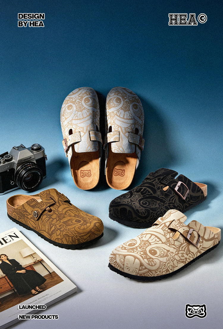 HEA Lion Allover Printed Cork Clogs, Unisex Slip-On Mule Sandals Casual Walking Shoes