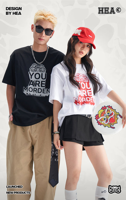 ：HEA Unisex Heavyweight Cotton Lion Graphic T-Shirt, Oversized Streetwear Short Sleeve Tee