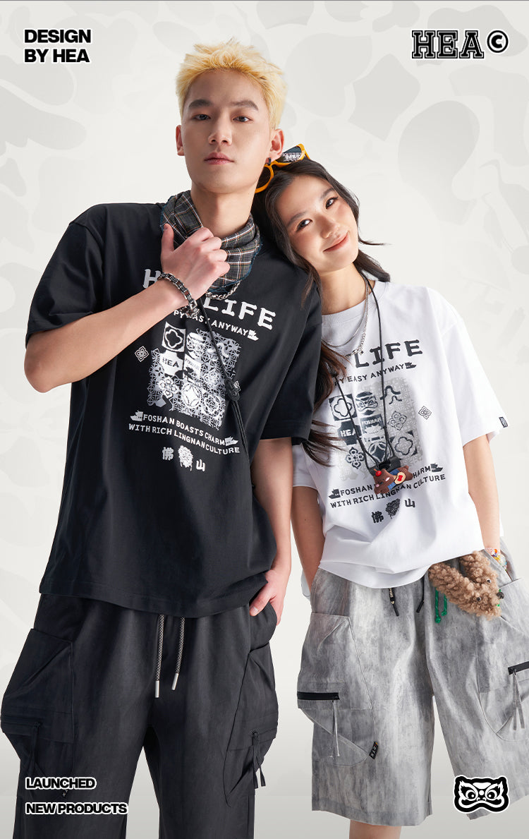 HEA Unisex Oversized Cotton Graphic T-Shirt, Casual Streetwear Short Sleeve Tee