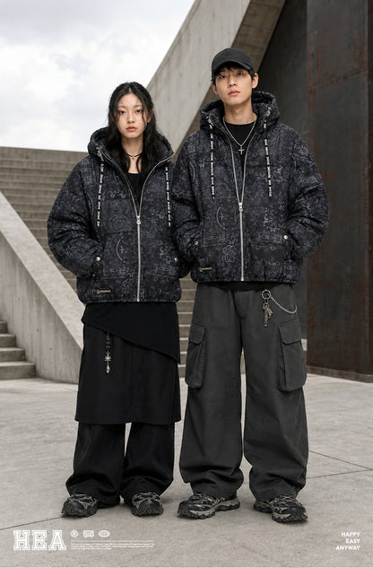HEA All-Over Print Hooded Puffer Jacket