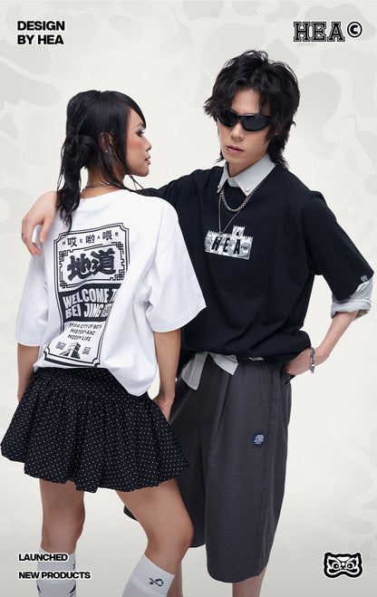 HEA Unisex City Graphic Raglan T-Shirt, Great Wall Silhouette Streetwear Short Sleeve Tee
