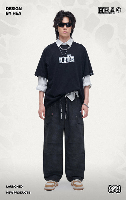 HEA Unisex Camo Print Cargo Pants, Wide Leg Streetwear Trousers