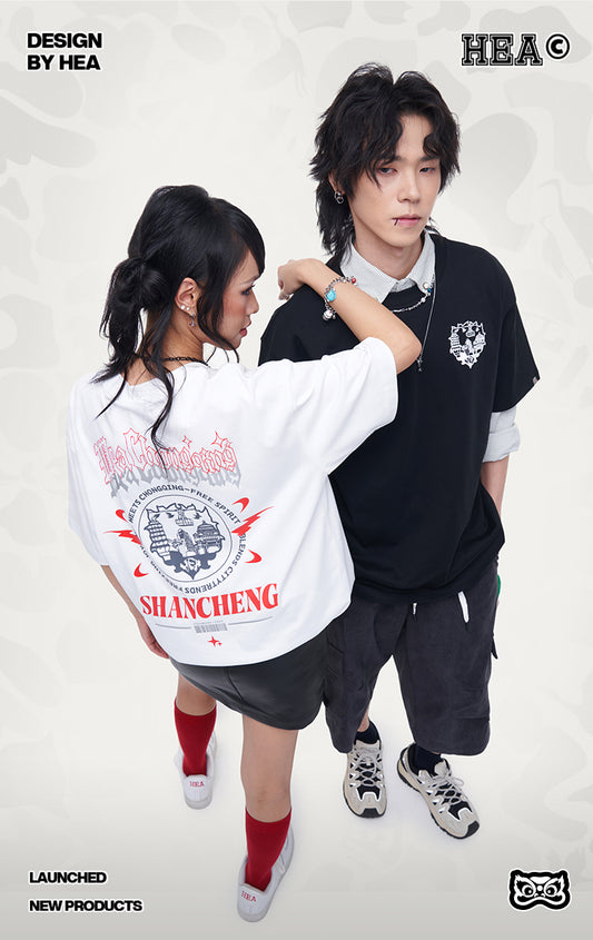 HEA Unisex Heavyweight Cotton Lion Graphic T-Shirt, Oversized Streetwear Short Sleeve Tee