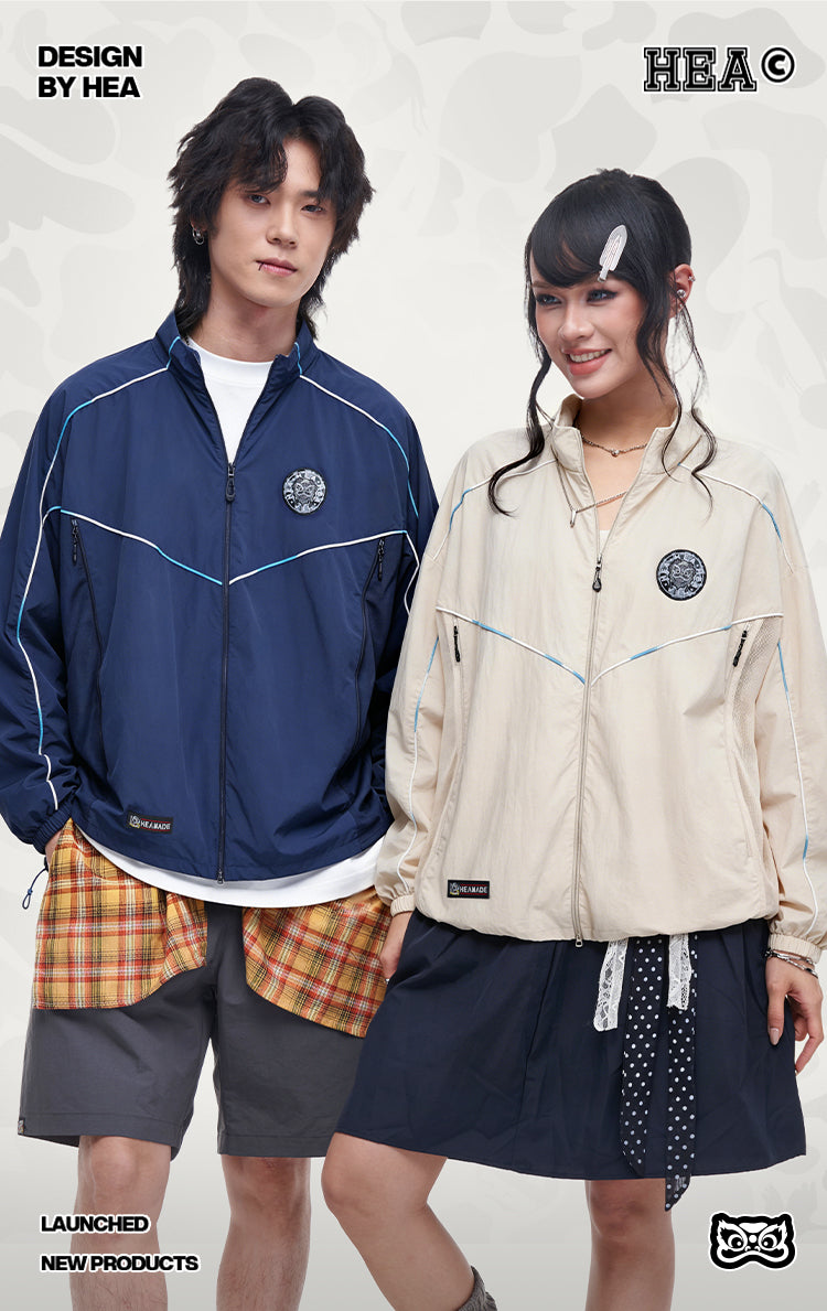HEA Retro Sport Track Jacket, Unisex Streetwear Full-Zip Windbreaker