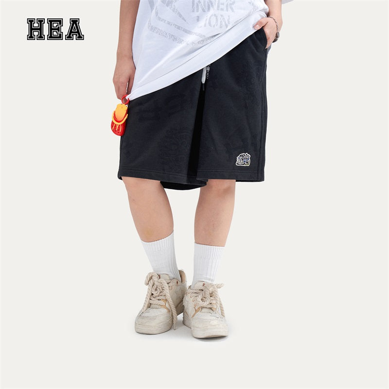 HEA Unisex Lion Allover Print Casual Shorts, Elastic Waist Streetwear Shorts