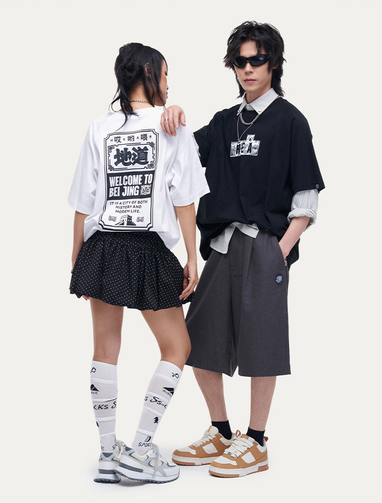 HEA Unisex City Graphic Raglan T-Shirt, Great Wall Silhouette Streetwear Short Sleeve Tee