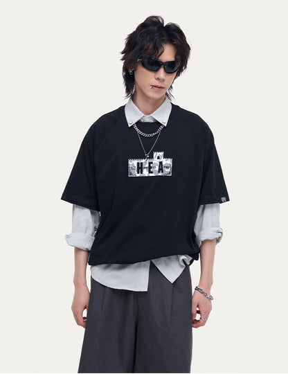 HEA Unisex City Graphic Raglan T-Shirt, Great Wall Silhouette Streetwear Short Sleeve Tee