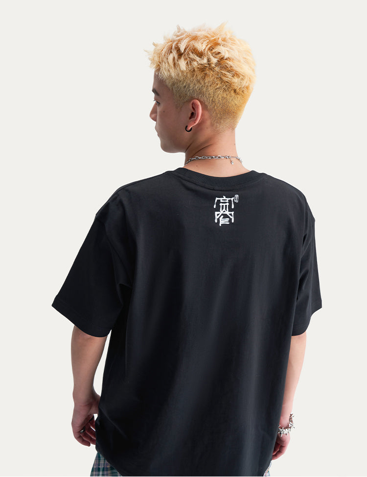 HEA Unisex Heavyweight Cotton Lion Graphic T-Shirt, Oversized Streetwear Short Sleeve Tee