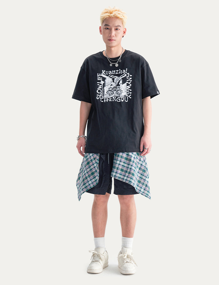 HEA Unisex Heavyweight Cotton Lion Graphic T-Shirt, Oversized Streetwear Short Sleeve Tee