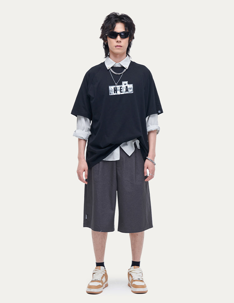 HEA Unisex City Graphic Raglan T-Shirt, Great Wall Silhouette Streetwear Short Sleeve Tee