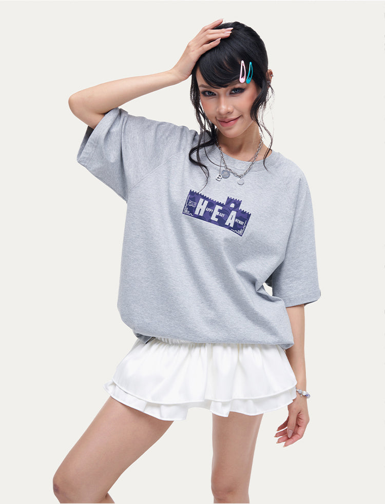 HEA Unisex City Graphic Raglan T-Shirt, Great Wall Silhouette Streetwear Short Sleeve Tee