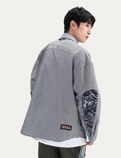 HEA Long Oversized Shirt with Unique Front Graphic Print Casual Streetwear T-shirt Unisex Fashion Shirt