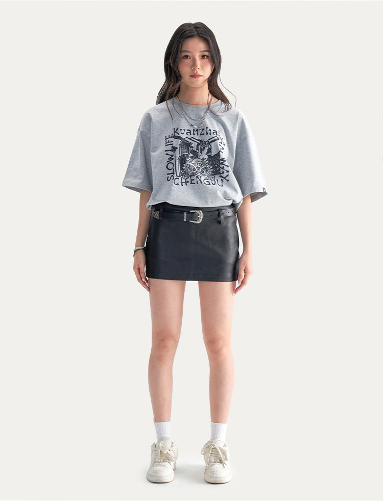 HEA Unisex Heavyweight Cotton Lion Graphic T-Shirt, Oversized Streetwear Short Sleeve Tee