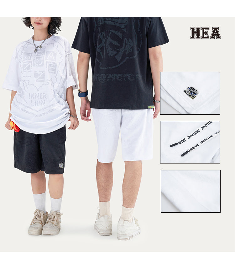 HEA Unisex Lion Allover Print Casual Shorts, Elastic Waist Streetwear Shorts